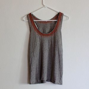 J.CREW GREY TANK WITH TRIBAL TRIM SZ SMALL